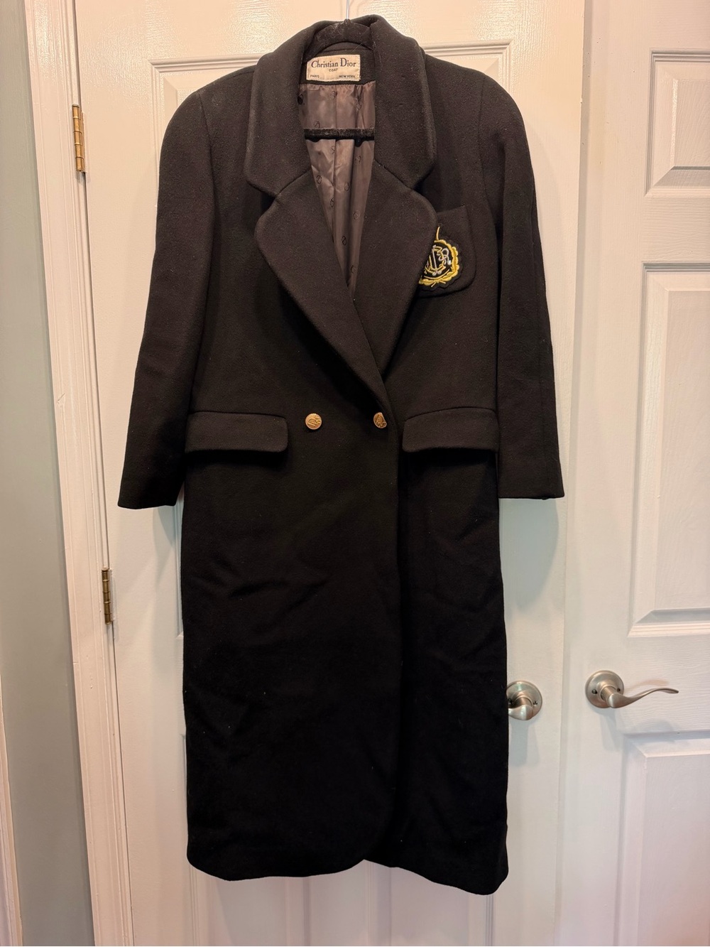 Vintage Christian Dior Black Double-Breasted Wool Coat
